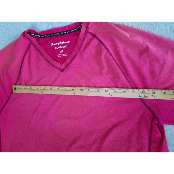 Tommy Bahama Men Large Performance all over Floral Fuchsia Pink Pullover T-Shirt - Picture 4 of 8